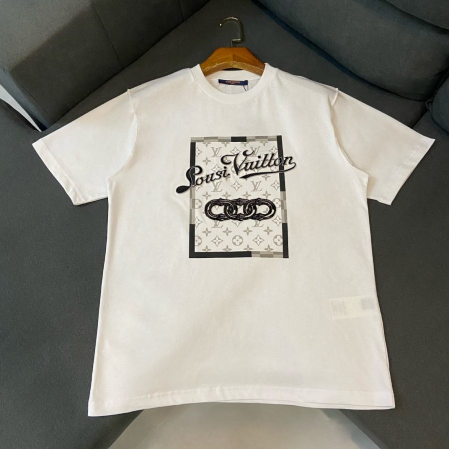 Louis Vuitton White Chain Print Crew Neck Half Sleeve T-Shirt L